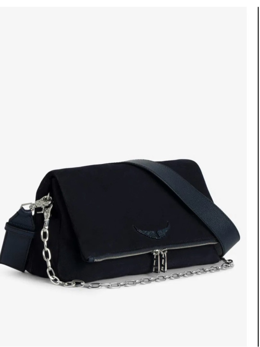 Zadig & Voltaire Navy Suede Crossbody Bag with Silver Chain